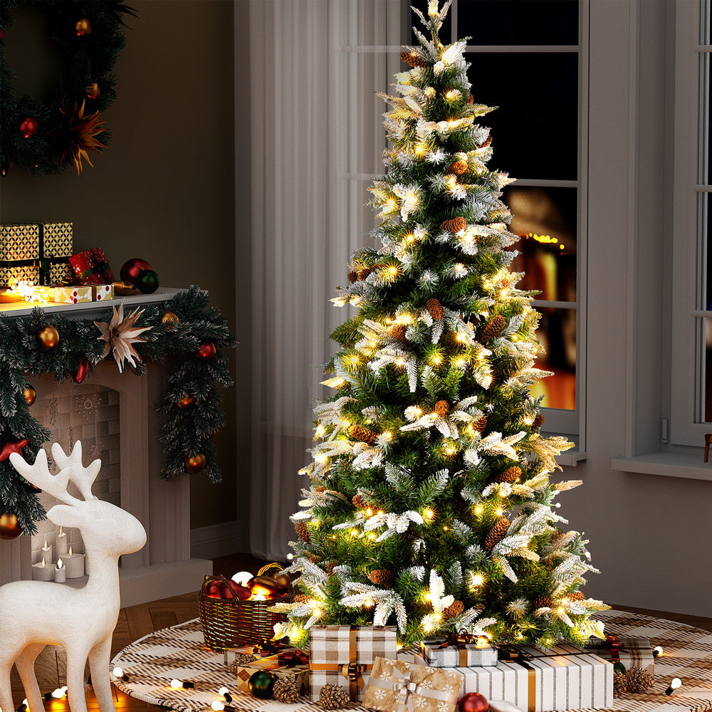 Christmas Tree 190cm | Pine Cone Design | LED Flocking Xmas Tree | 680 Tips