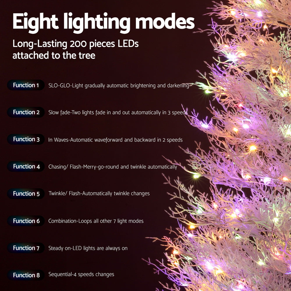 Snowy LED Christmas Tree 1.8m | 8 Modes | Multi-Colour Lights | Winter Theme