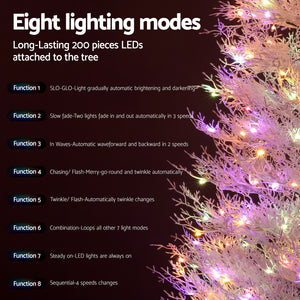 Snowy LED Christmas Tree 1.8m | 8 Modes | Multi-Colour Lights | Winter Theme