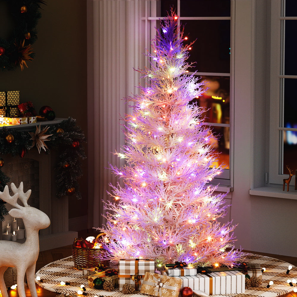 Snowy LED Christmas Tree 1.8m | 8 Modes | Multi-Colour Lights | Winter Theme