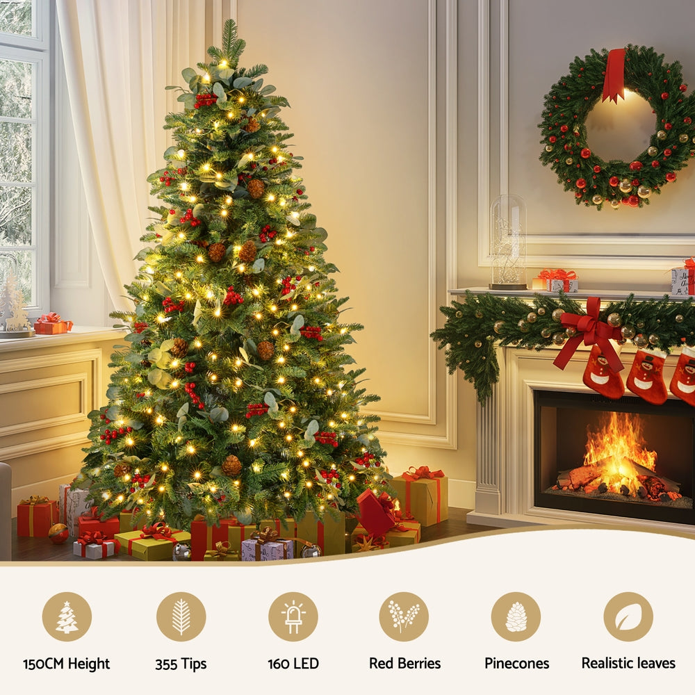 Christmas Tree 1.5m | LED Lights | 355 Tips | Compact Party & Holiday Decoration