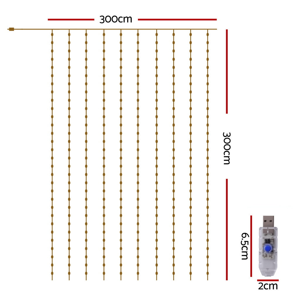 Christmas Curtain Lights 3m x 3m | 300 LED Warm White String Lighting