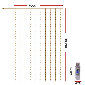 Christmas Curtain Lights 3m x 3m | 300 LED Warm White String Lighting