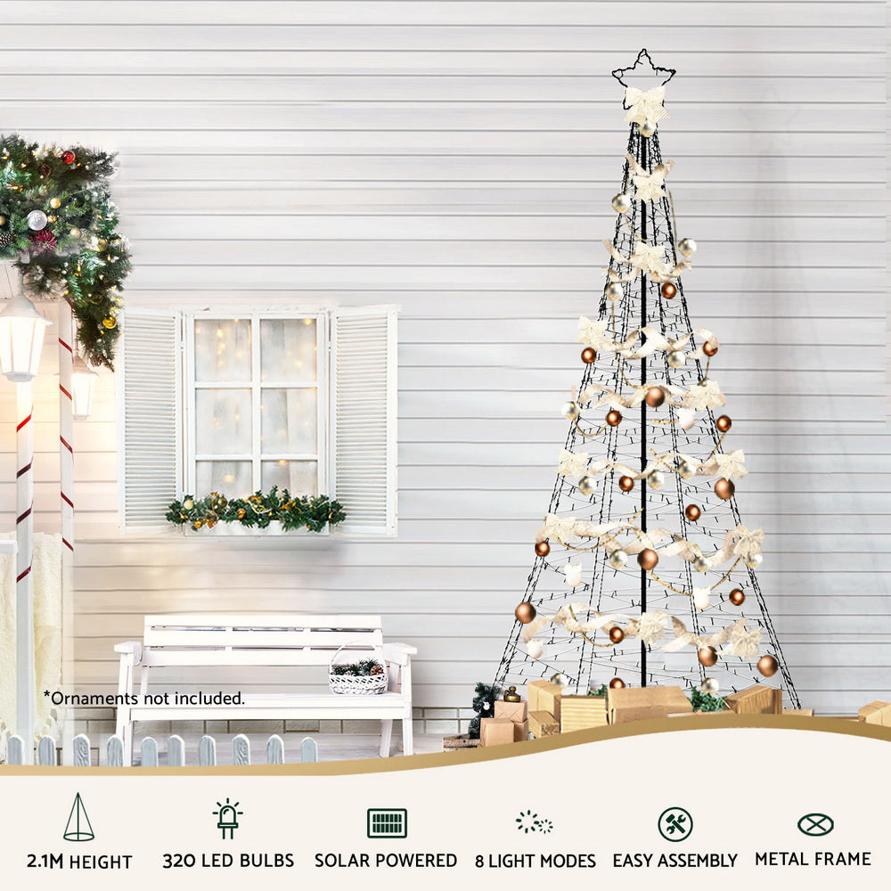 Solar Christmas Tree 2.1m | 320 LED Net Lights | Outdoor Xmas Decoration