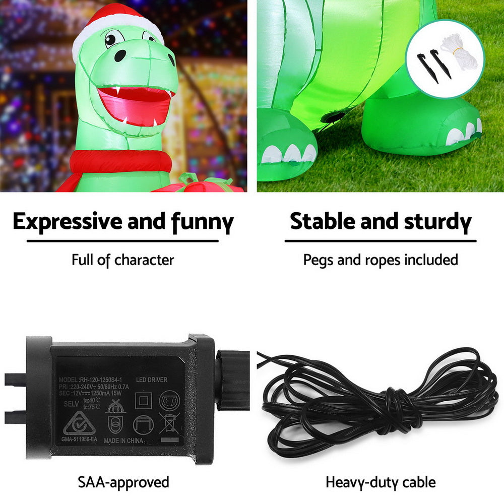 Inflatable Christmas Dinosaur 1.8m | LED Light-Up Outdoor Decoration