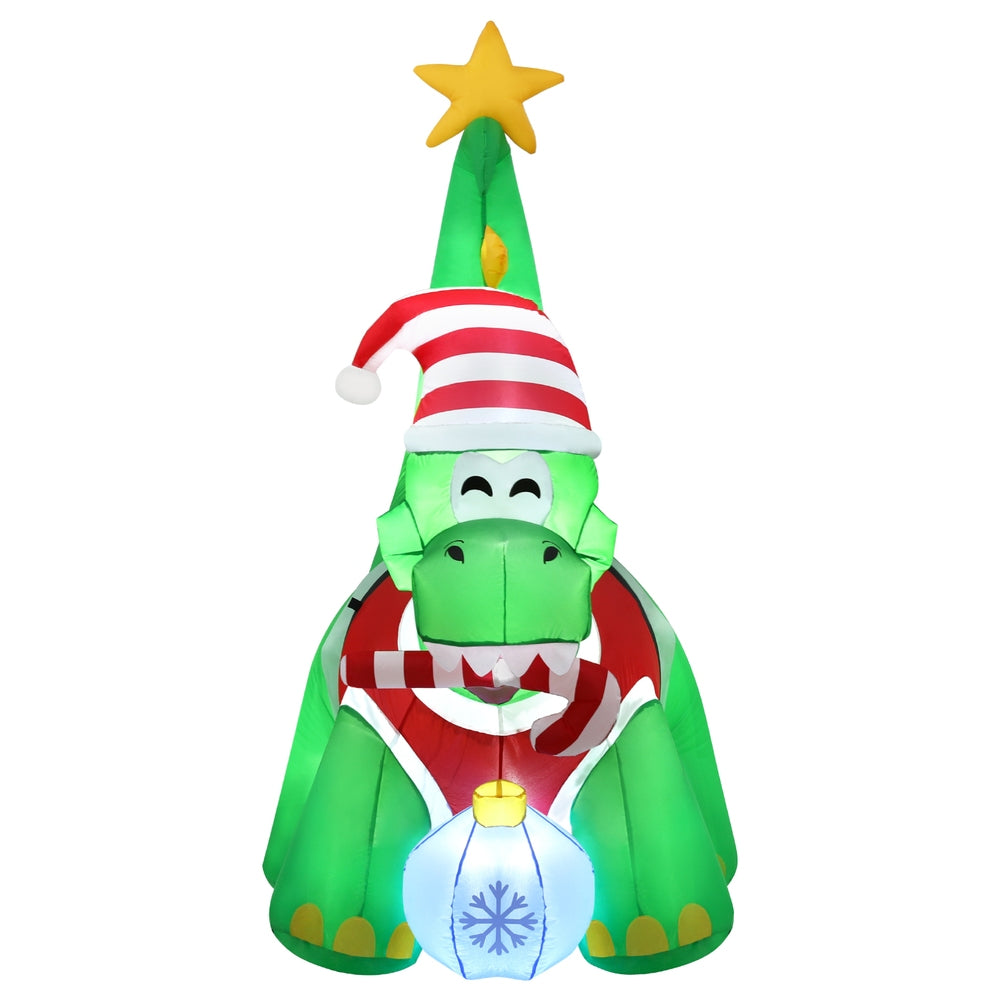 Inflatable Christmas Dinosaur 1.86m | LED Light Up Xmas Decoration | Outdoor & Indoor Use