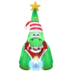 Inflatable Christmas Dinosaur 1.86m | LED Light Up Xmas Decoration | Outdoor & Indoor Use