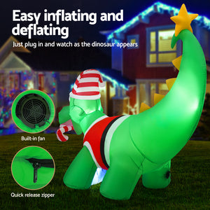 Inflatable Christmas Dinosaur 1.86m | LED Light Up Xmas Decoration | Outdoor & Indoor Use