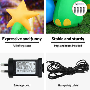 Inflatable Christmas Dinosaur 1.86m | LED Light Up Xmas Decoration | Outdoor & Indoor Use