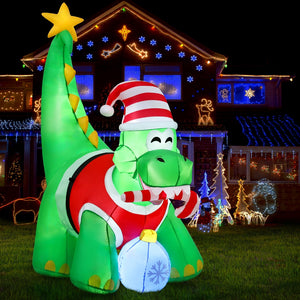 Inflatable Christmas Dinosaur 1.86m | LED Light Up Xmas Decoration | Outdoor & Indoor Use