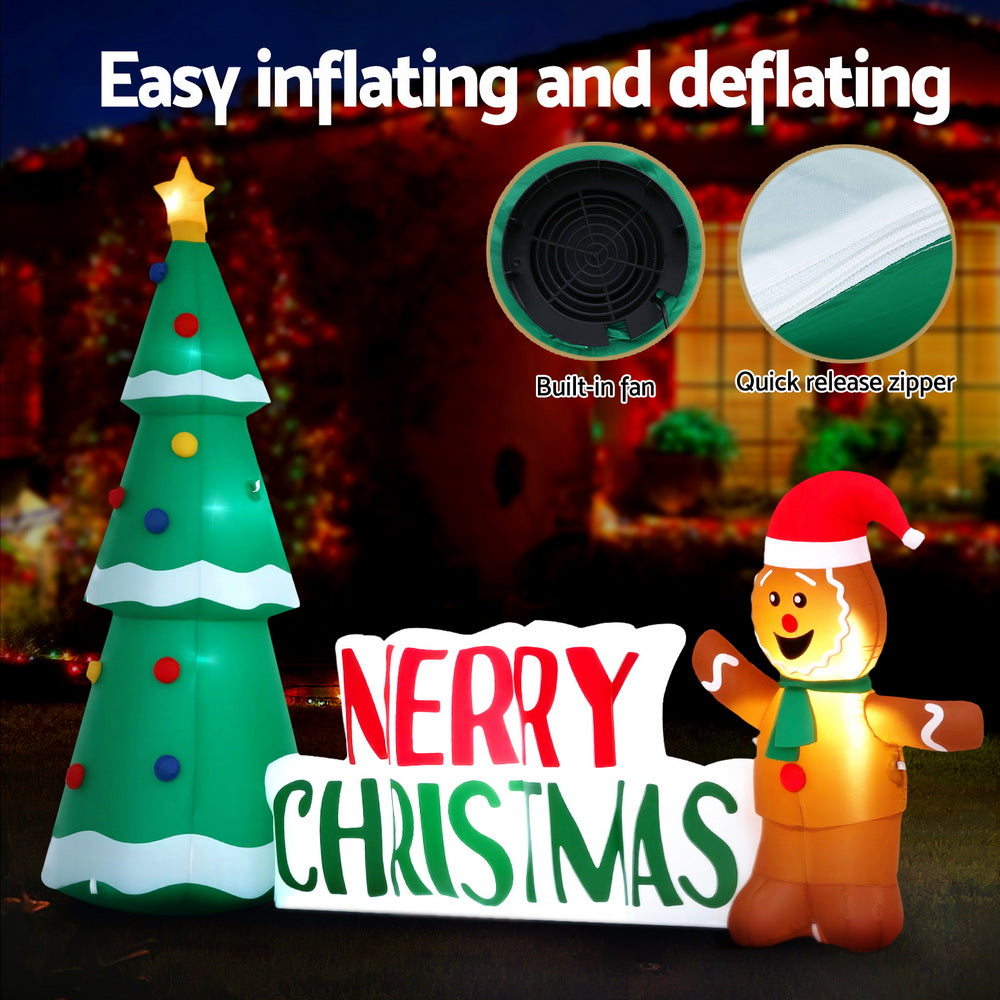 Christmas Inflatable Gingerbread Man Tree | LED Illuminated Outdoor Decoration