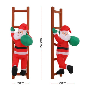 Christmas Inflatable Santa Climbing Ladder 2.45m | LED Illuminated Outdoor Decoration