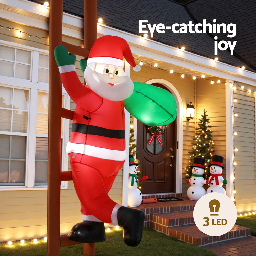 Christmas Inflatable Santa Climbing Ladder 2.45m | LED Illuminated Outdoor Decoration