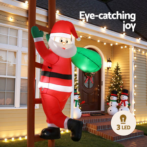 Christmas Inflatable Santa Climbing Ladder 2.45m | LED Illuminated Outdoor Decoration