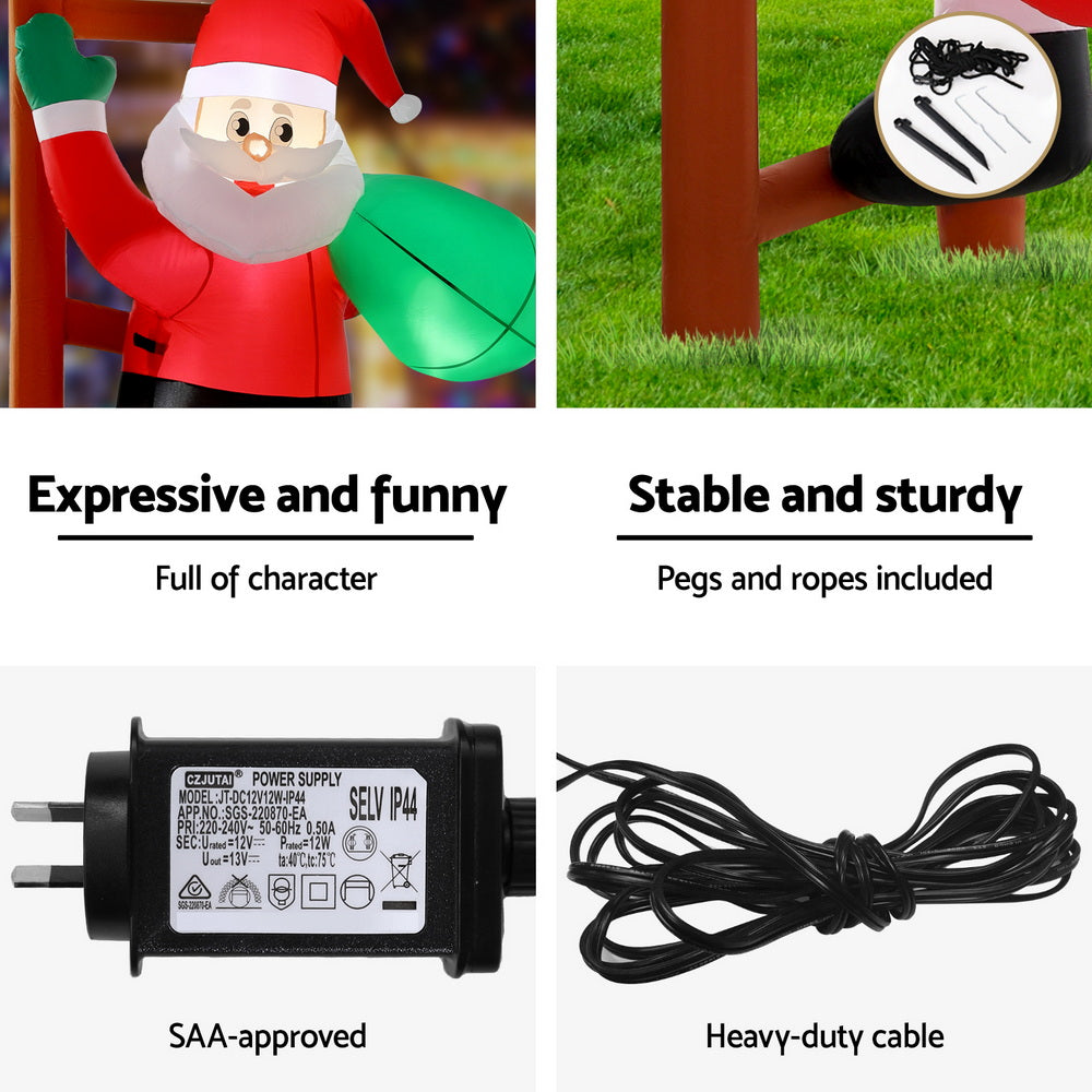 Christmas Inflatable Santa Climbing Ladder 2.45m | LED Illuminated Outdoor Decoration