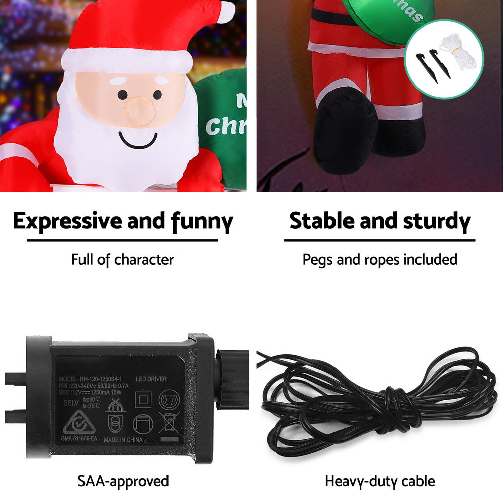 Inflatable Climbing Santa 2.5m | LED Light-Up Xmas Decoration
