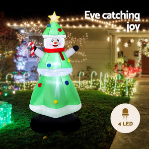 Inflatable Snowman with Tree 2.75m | LED Light-Up Christmas Decoration