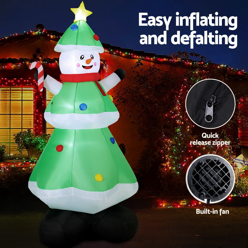 Inflatable Snowman with Tree 2.75m | LED Light-Up Christmas Decoration
