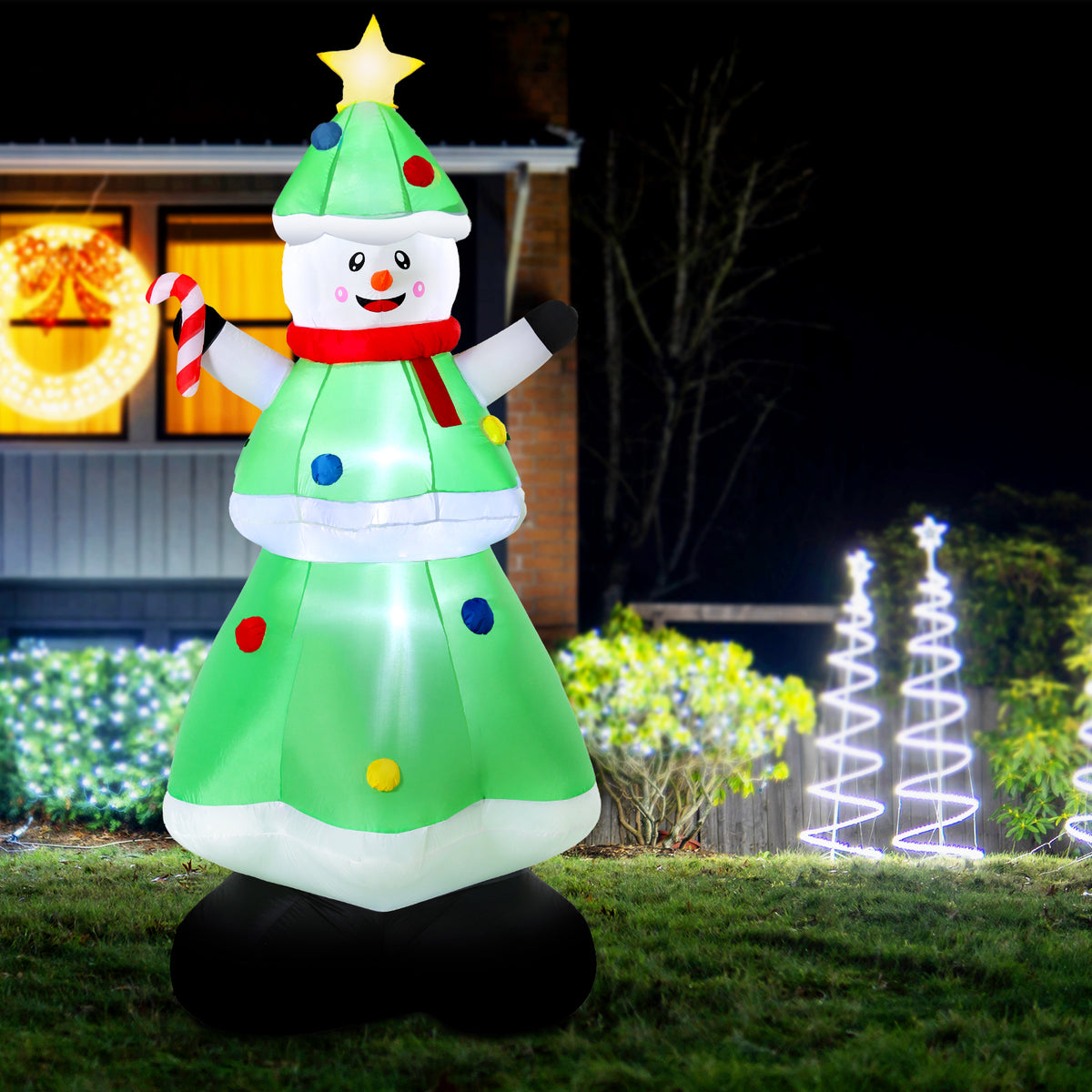 Inflatable Snowman with Tree 2.75m | LED Light-Up Christmas Decoration