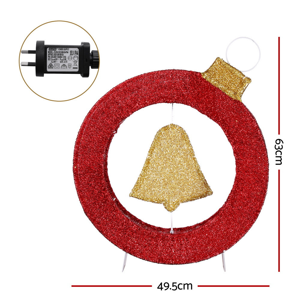 LED Bell Wreath 60cm | 30 LED Xmas Decoration | Hanging Motif