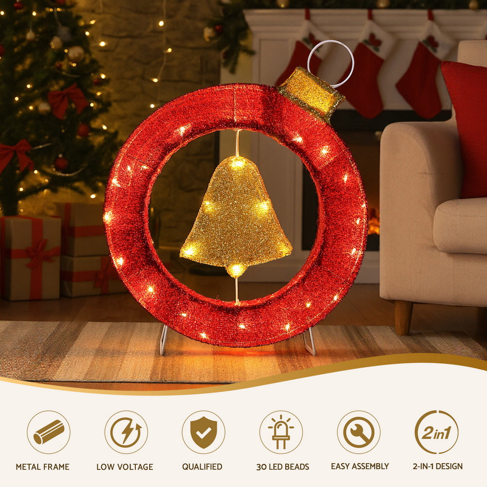 LED Bell Wreath 60cm | 30 LED Xmas Decoration | Hanging Motif