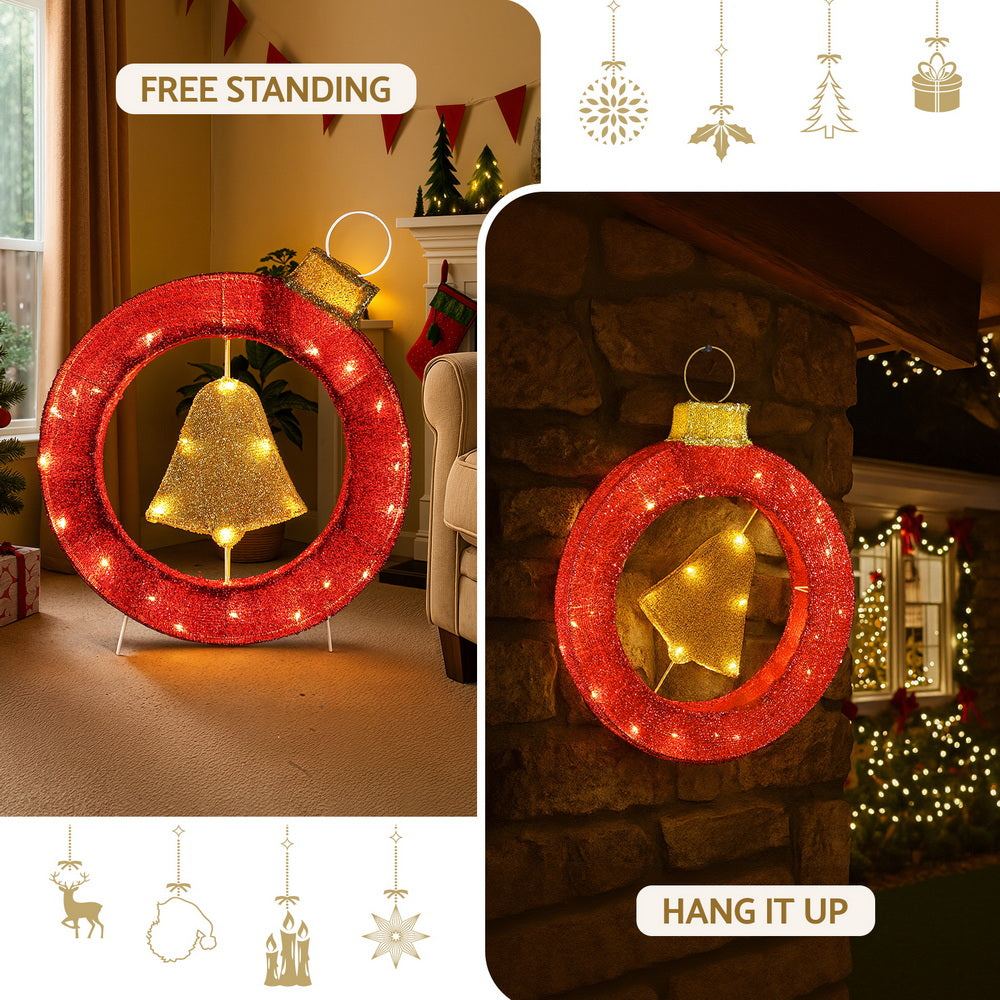 LED Bell Wreath 60cm | 30 LED Xmas Decoration | Hanging Motif