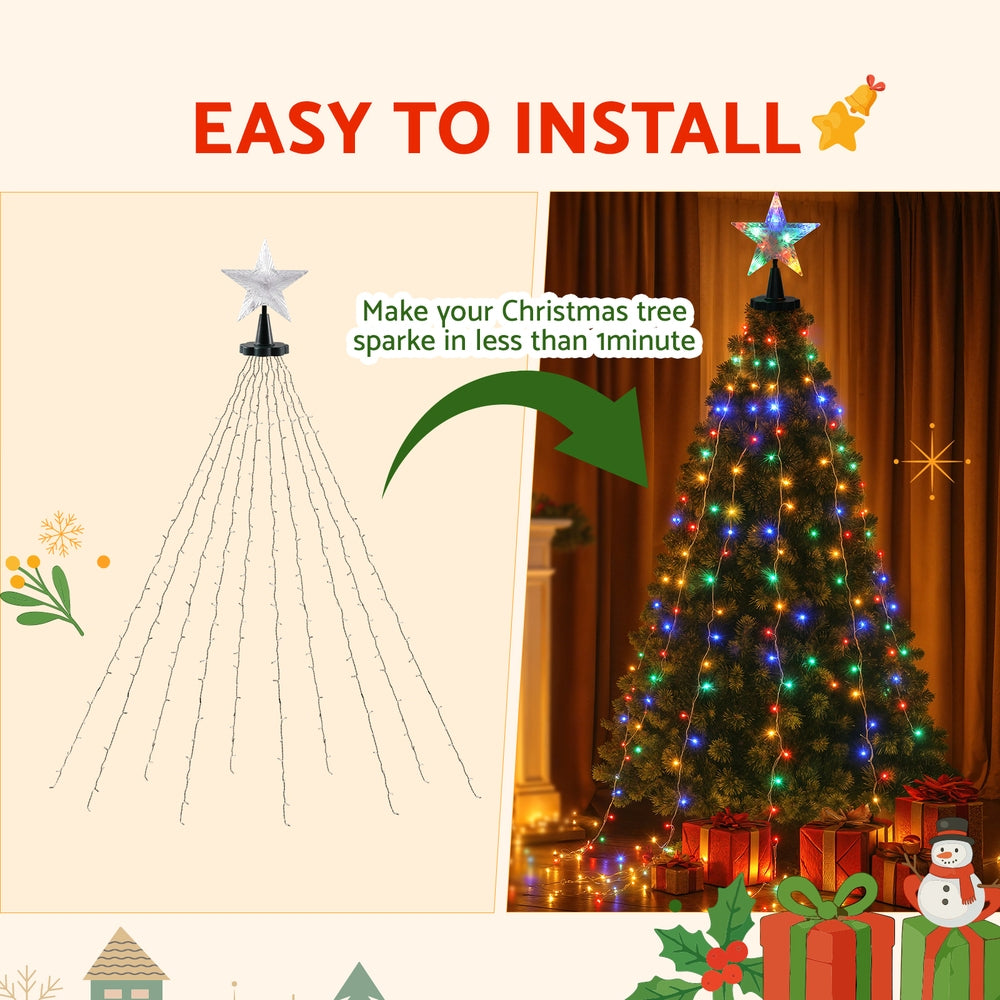 Waterfall Christmas Lights 2.5m | 300 LED String Lights with Star Topper | Xmas Decoration