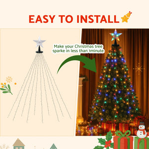 Waterfall Christmas Lights 2.5m | 300 LED String Lights with Star Topper | Xmas Decoration