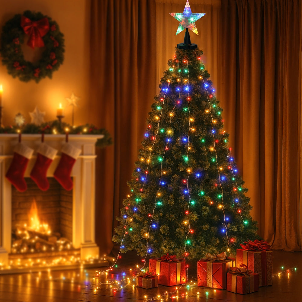 Waterfall Christmas Lights 2.5m | 300 LED String Lights with Star Topper | Xmas Decoration