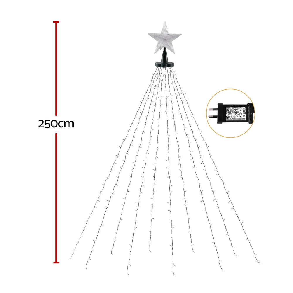 Christmas Lights Waterfall 2.5m | 300 LED String Lights with Star Topper | Indoor & Outdoor Xmas Decoration