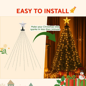 Christmas Lights Waterfall 2.5m | 300 LED String Lights with Star Topper | Indoor & Outdoor Xmas Decoration
