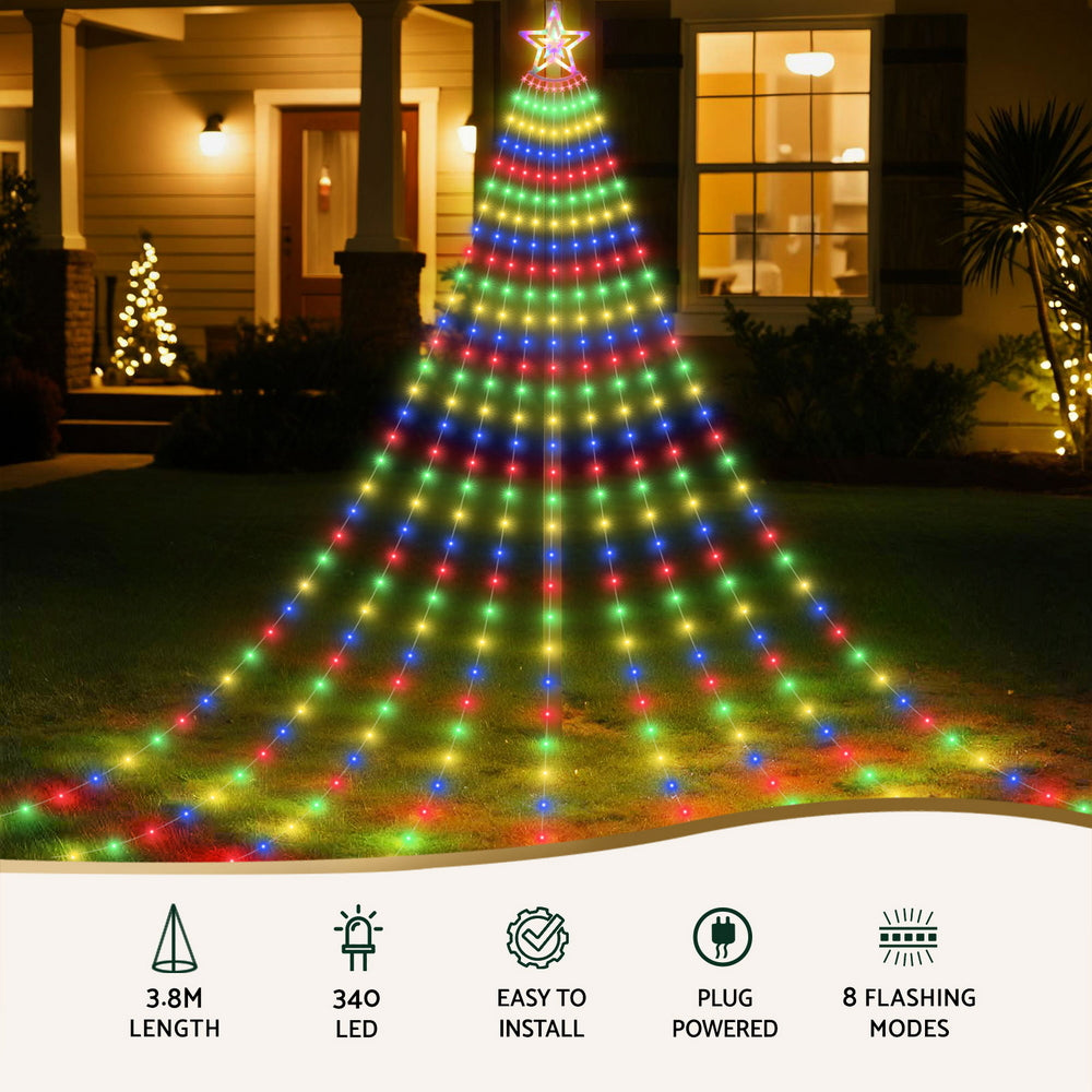 Waterfall Christmas Lights 3.8m | 340 LED String Lights | Festive Indoor/Outdoor Decor