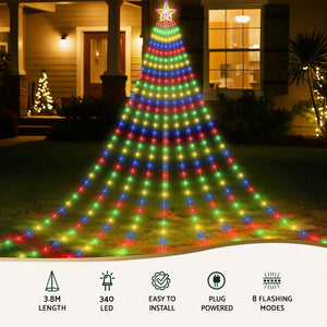 Waterfall Christmas Lights 3.8m | 340 LED String Lights | Festive Indoor/Outdoor Decor