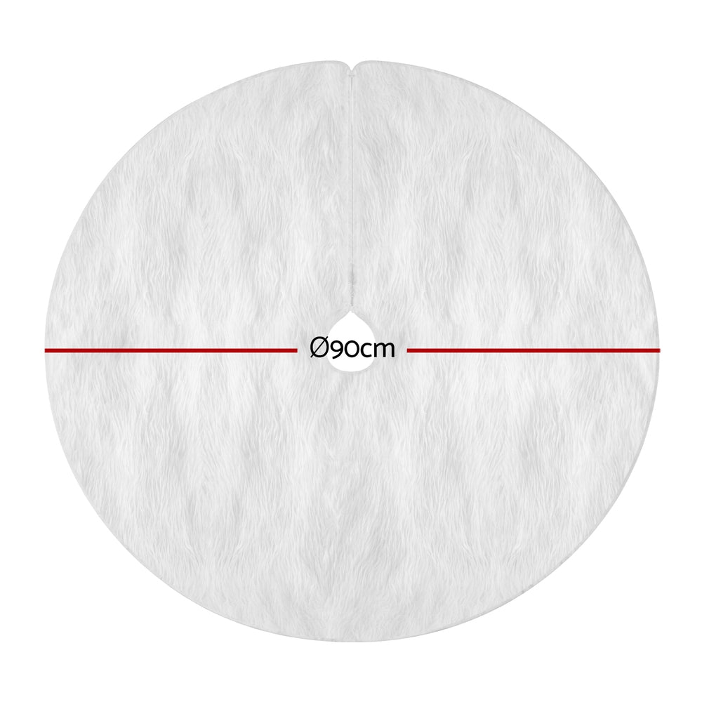 Christmas Tree Skirt 90cm | Plush Fluffy White Xmas Base Decoration