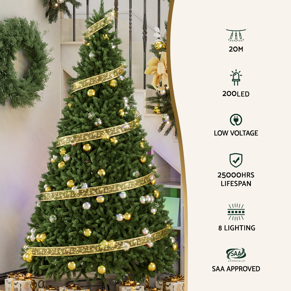 Christmas Ribbon Lights 20m | 200 LED Fairy String | Gold Xmas Decoration