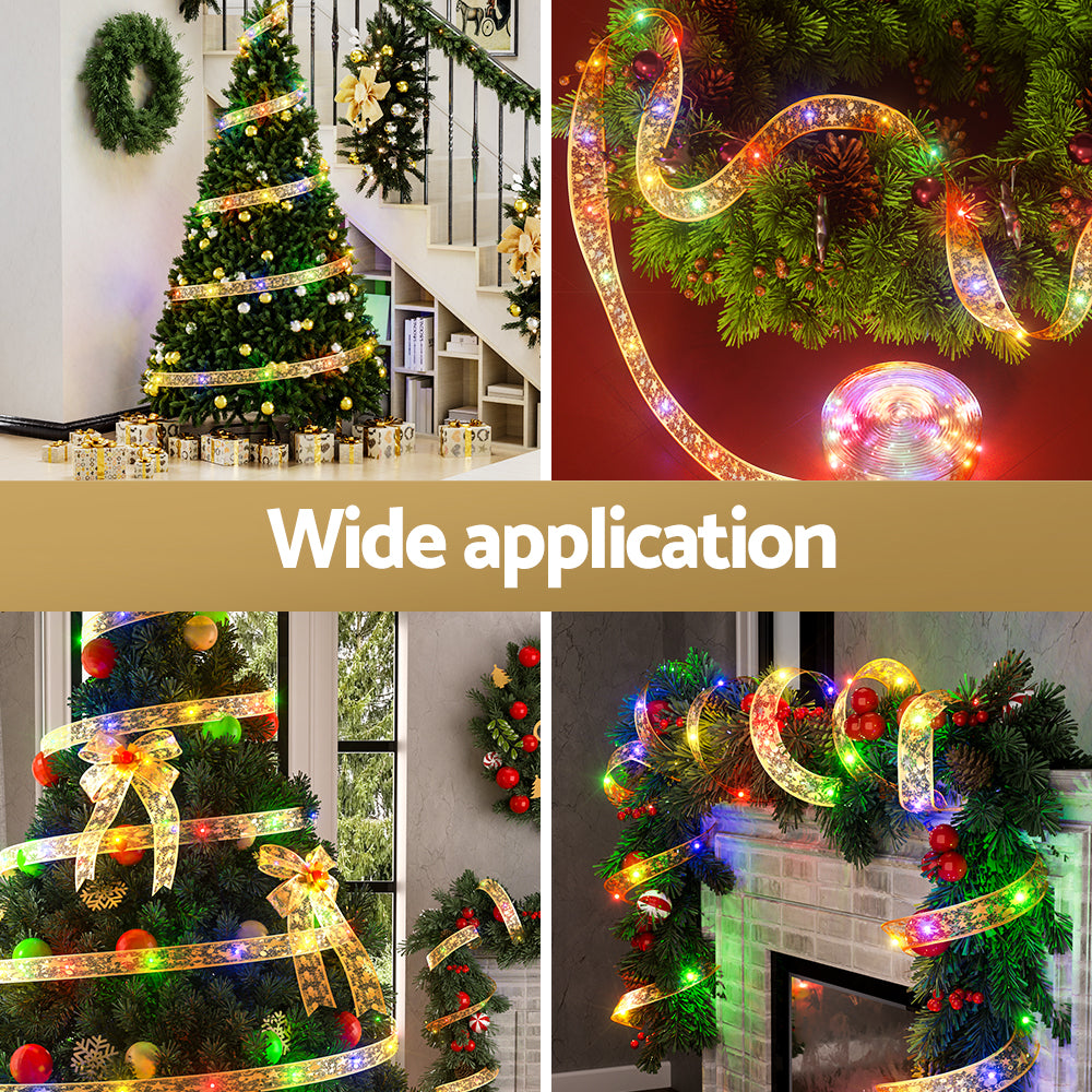 Christmas Ribbon Lights 20m | 200 LED Fairy String | Gold Xmas Decoration