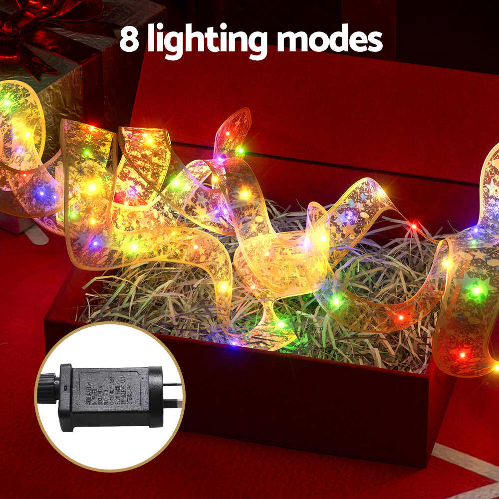 Christmas Ribbon Lights 20m | 200 LED Fairy String | Gold Xmas Decoration
