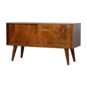 Abstract Inlay Sideboard | Solid Mango Wood | Chestnut Finish | Statement Storage Cabinet