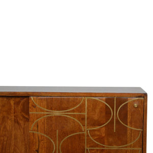 Abstract Inlay Sideboard | Solid Mango Wood | Chestnut Finish | Statement Storage Cabinet