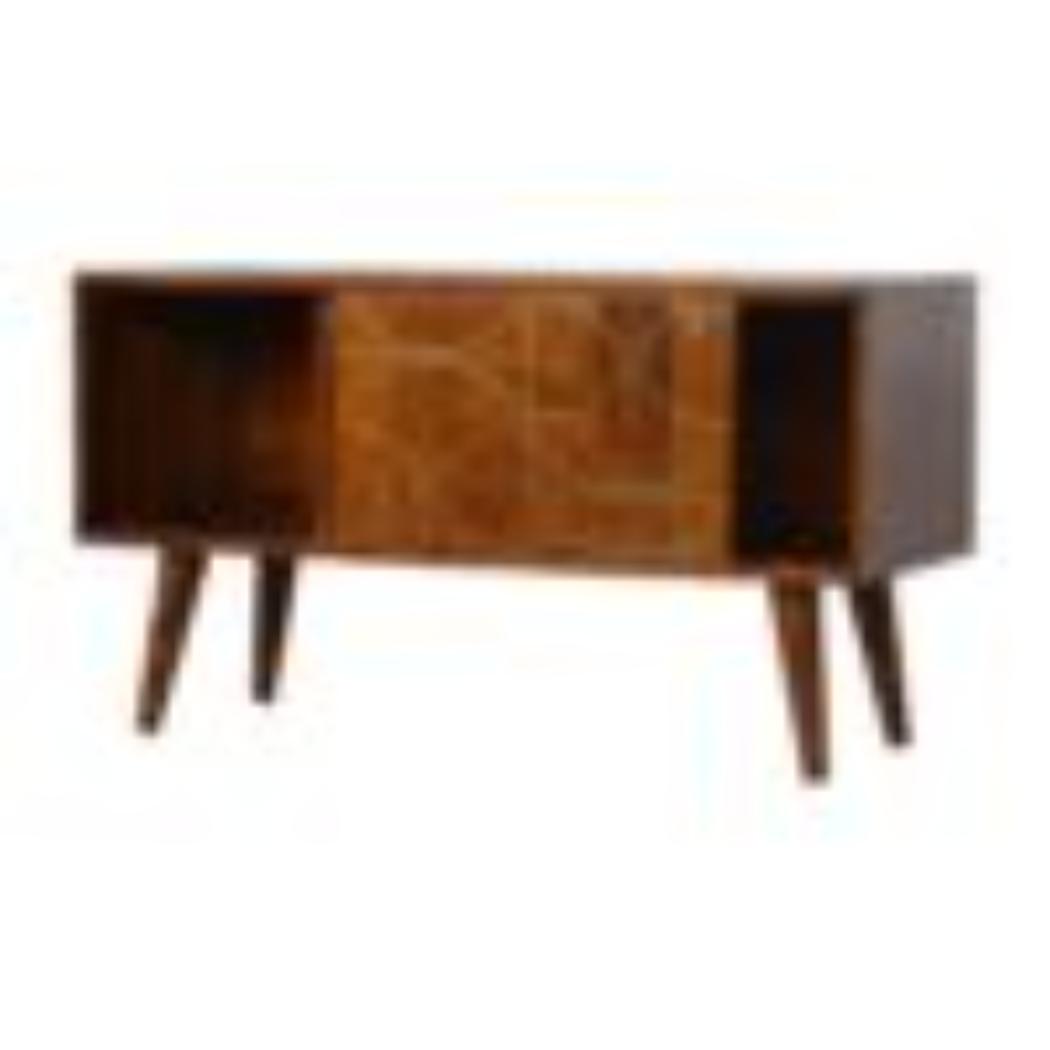 Abstract Inlay Sideboard | Solid Mango Wood | Chestnut Finish | Statement Storage Cabinet