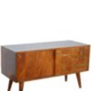 Abstract Inlay Sideboard | Solid Mango Wood | Chestnut Finish | Statement Storage Cabinet