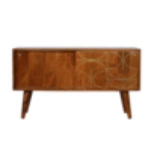 Abstract Inlay Sideboard | Solid Mango Wood | Chestnut Finish | Statement Storage Cabinet