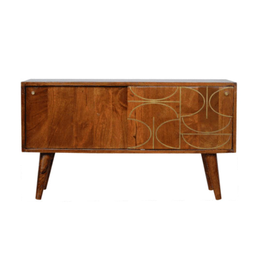 Abstract Inlay Sideboard | Solid Mango Wood | Chestnut Finish | Statement Storage Cabinet