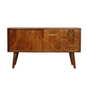 Abstract Inlay Sideboard | Solid Mango Wood | Chestnut Finish | Statement Storage Cabinet