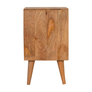 Acadia Cube Carved Bedside Table | Solid Mango Wood | Oak & White Finish | 1 Door Storage
