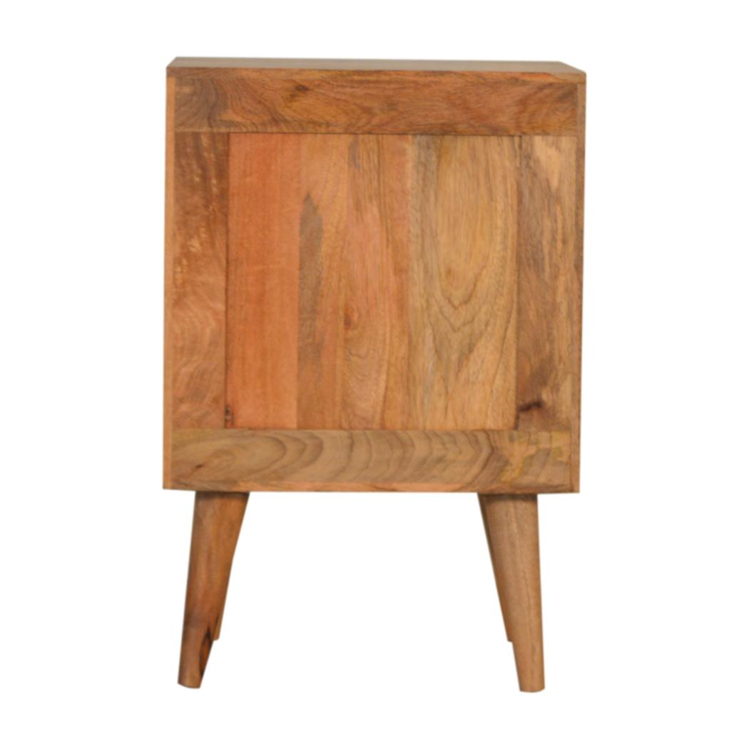 Acadia Cube Carved Bedside Table | Solid Mango Wood | Oak & White Finish | 1 Door Storage