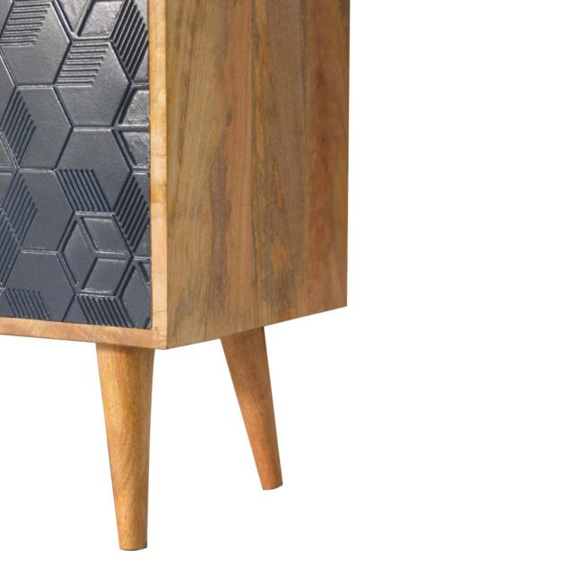 Acadia Navy & White Storage Cabinet | Solid Mango Wood | Oak Finish | 2 Carved Doors