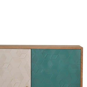 Acadia Teal & White Cabinet | Solid Mango Wood | Oak Finish | 2 Door Storage