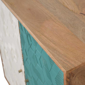 Acadia Teal & White Cabinet | Solid Mango Wood | Oak Finish | 2 Door Storage