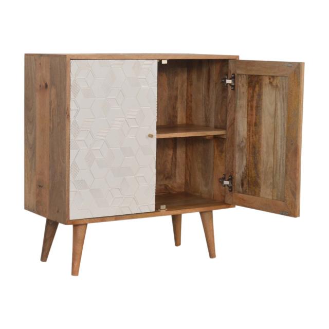 Acadia Teal & White Cabinet | Solid Mango Wood | Oak Finish | 2 Door Storage